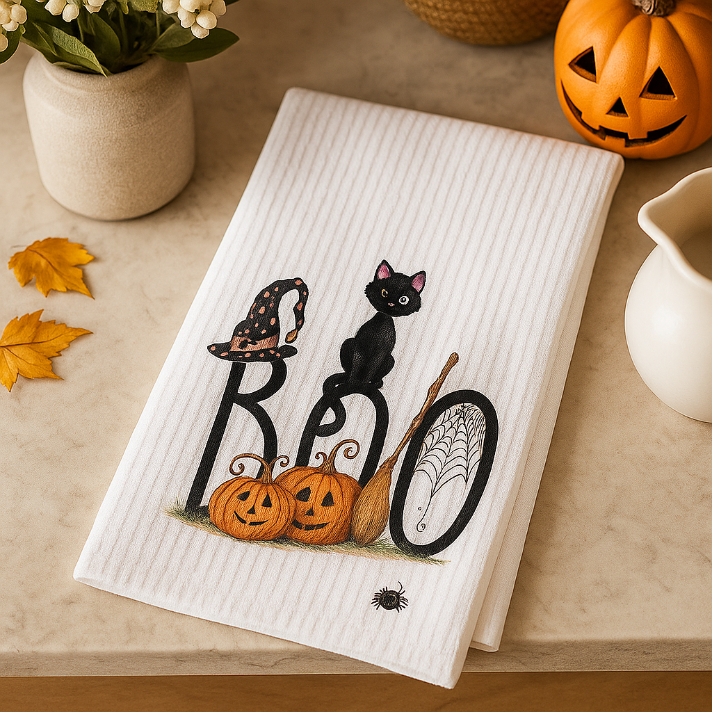 The Witchy Whiskers Tea Towel