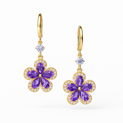 Purple Flower Drop Earrings