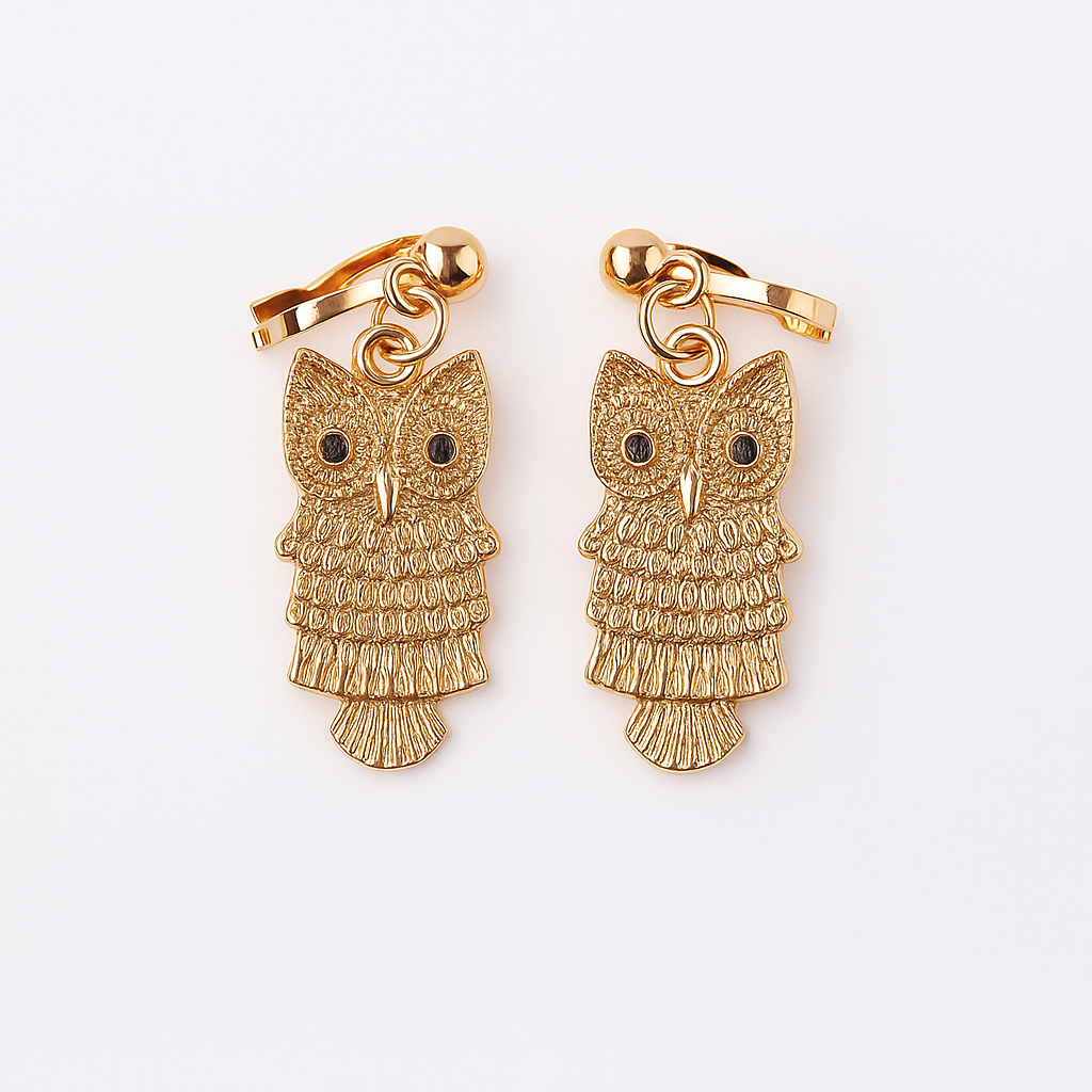Golden Owl Charm Earrings