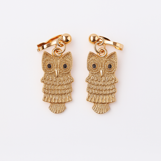 Golden Owl Charm Earrings