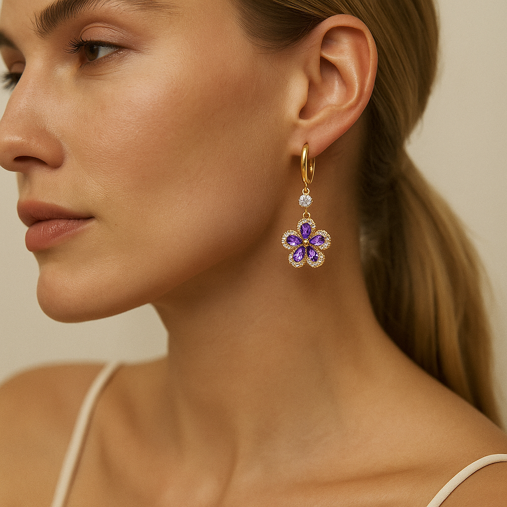 Purple Flower Drop Earrings