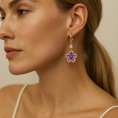 Purple Flower Drop Earrings