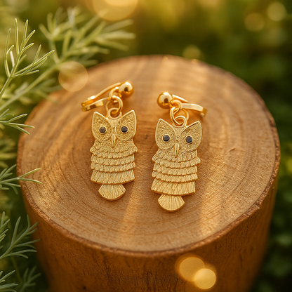 Golden Owl Charm Earrings