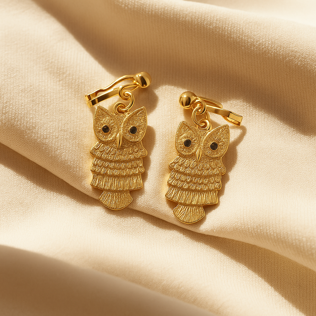 Golden Owl Charm Earrings