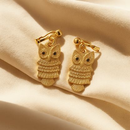 Golden Owl Charm Earrings
