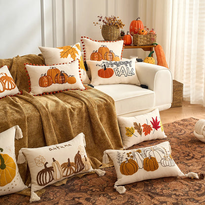 Pumpkin & Plaid Pillow Covers