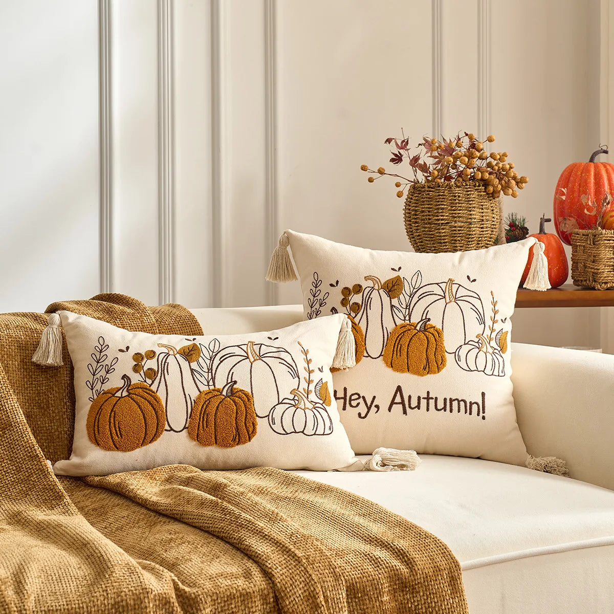 Pumpkin & Plaid Pillow Covers