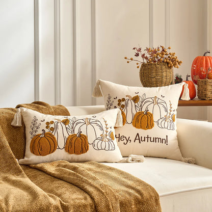 Pumpkin & Plaid Pillow Covers