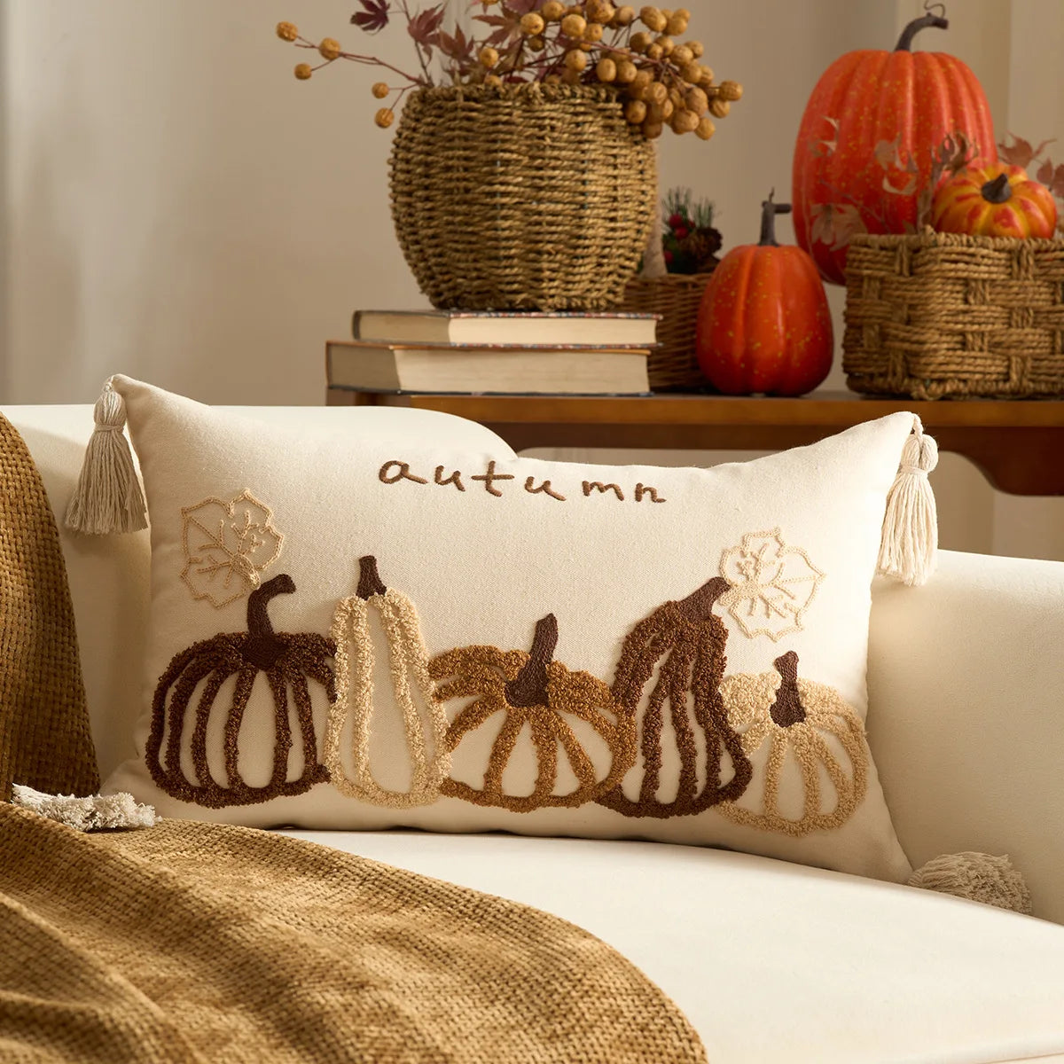 Pumpkin & Plaid Pillow Covers
