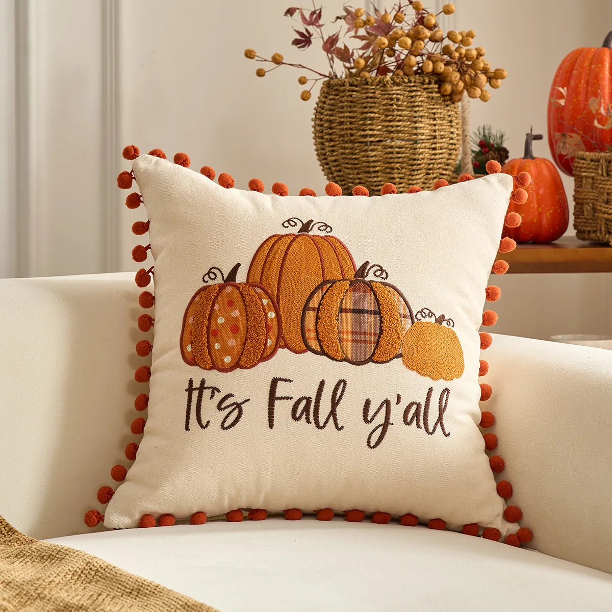 Pumpkin & Plaid Pillow Covers