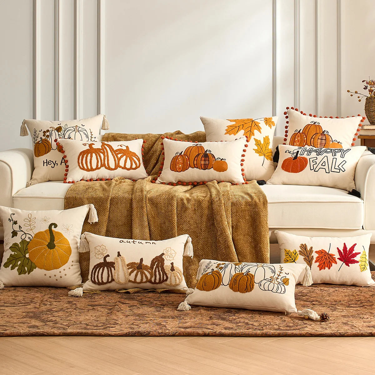 Pumpkin & Plaid Pillow Covers