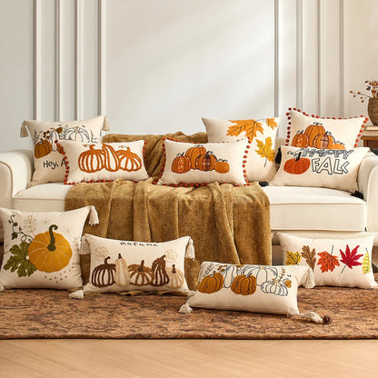 Pumpkin & Plaid Pillow Covers
