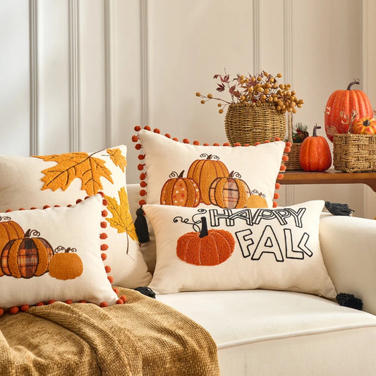 Pumpkin & Plaid Pillow Covers