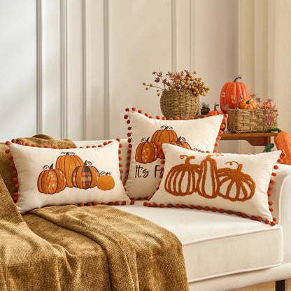 Pumpkin & Plaid Pillow Covers