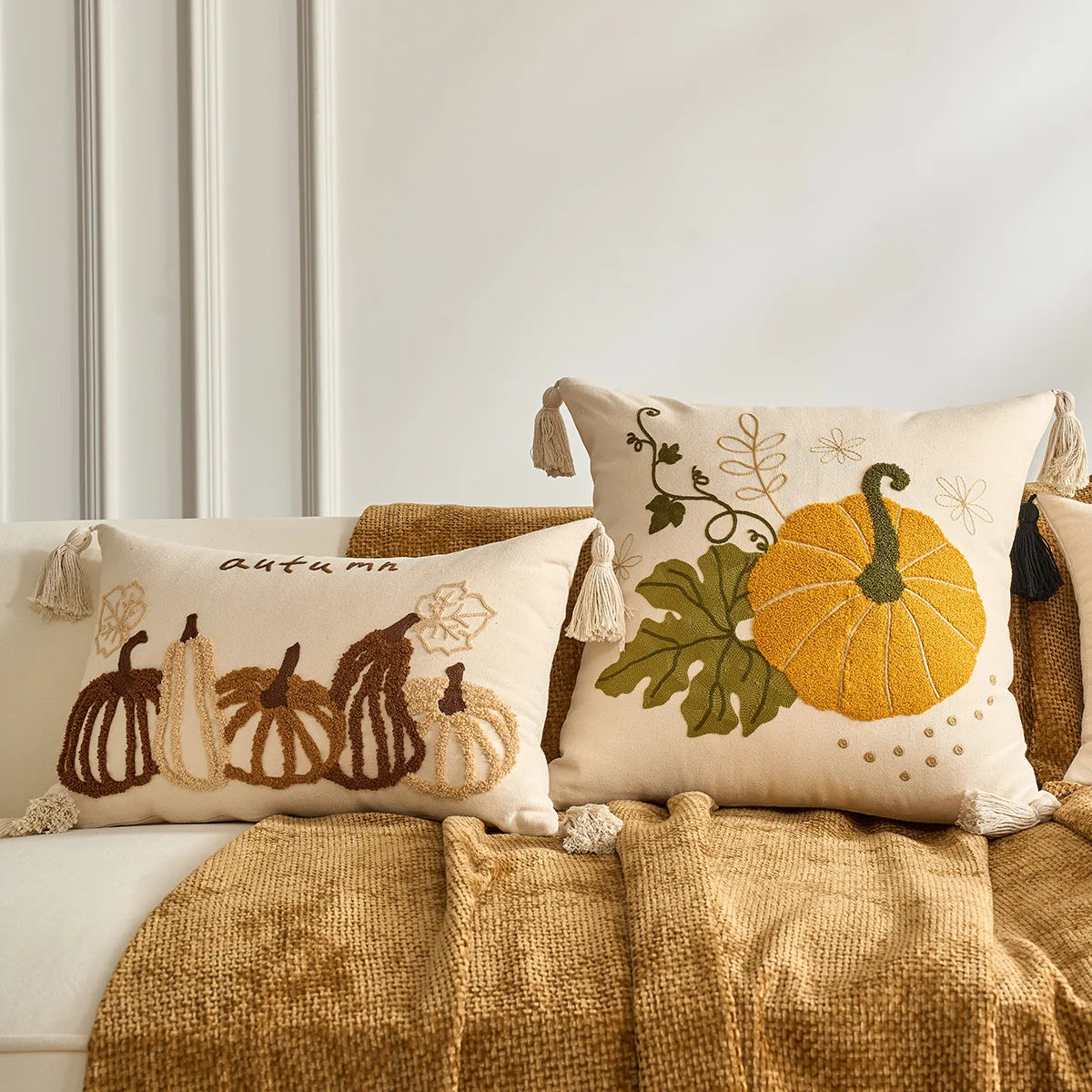 Pumpkin & Plaid Pillow Covers